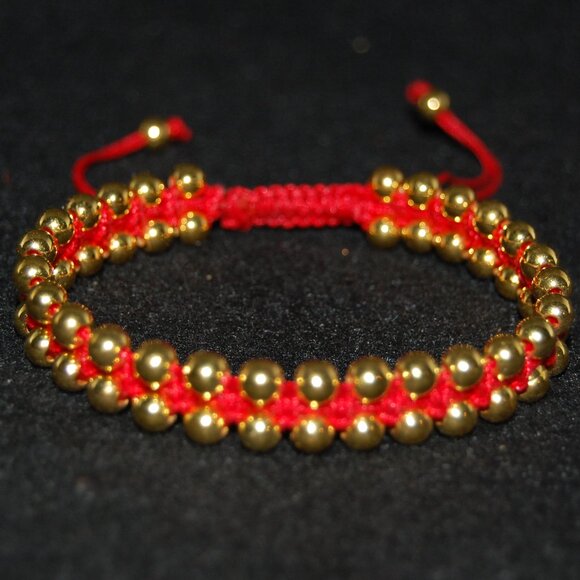 Golden Double Bead Bracelet,Drawstring Threat Bracelet,Golden Bracelet - Picture 2 of 2